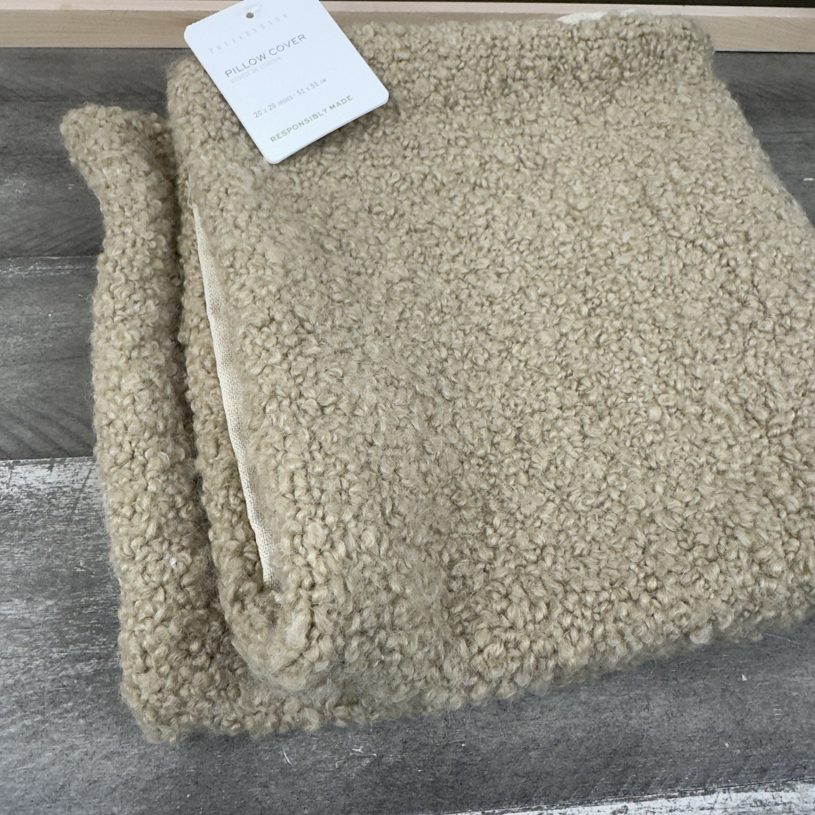 Pottery Barn Boucle Pillow Cover 20”x20” Camel Flax NWT OB gallery
