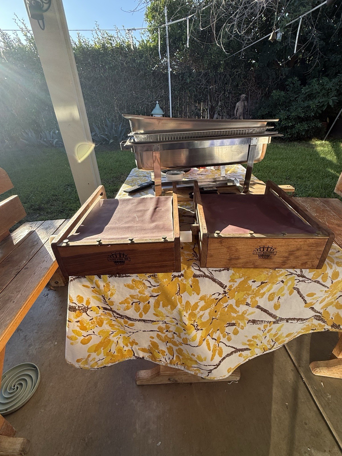Full Size Rectangular Chafing Dish 6 Qt Wood Base Matte Silver/Brown Handles gallery