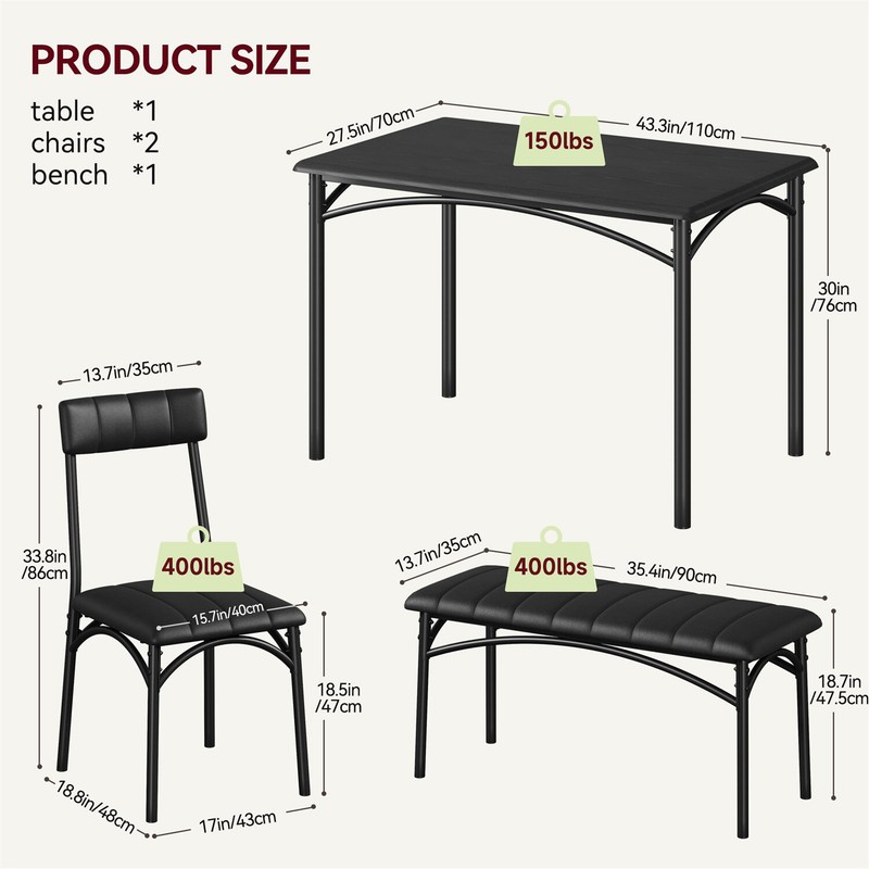 🎱Dining Table Set for 4 Kitchen Table W/Upholstered Chairs and Bench Rectangula gallery