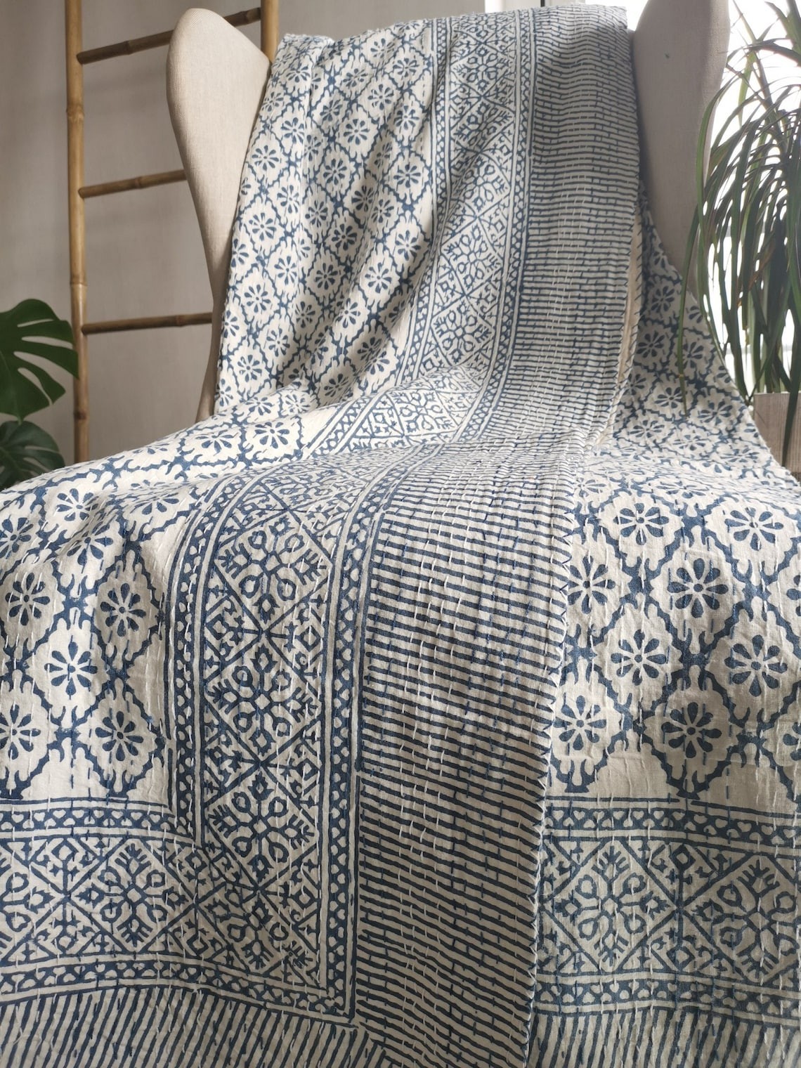 Kantha Stitch Pure Cotton Reversible Bed/Sofa Throw King Size gallery
