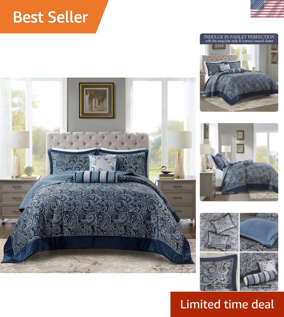 Aubrey Reversible Quilted Bedspread Set, Solid Reverse Summer Breathable, Lig... gallery