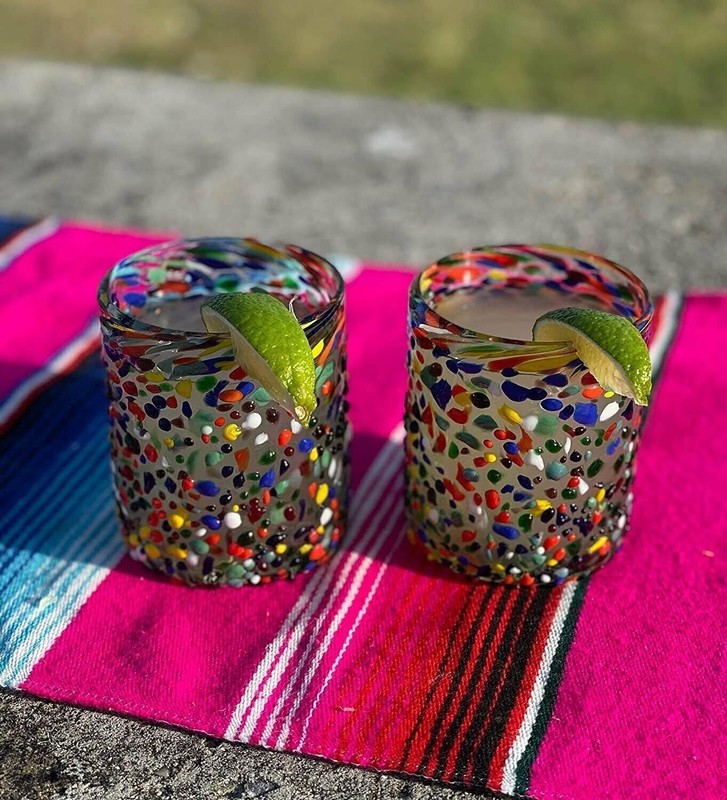 Hand Blown Mexican Drinking Glasses – Set of 6 Confetti Rock Tumbler Glasses... gallery