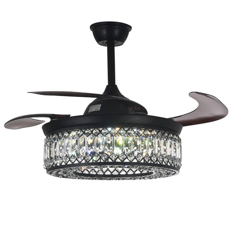 42" Retractable Ceiling Fan Crystal Chandelier Reversible Remote 6 Speed 3-Color gallery