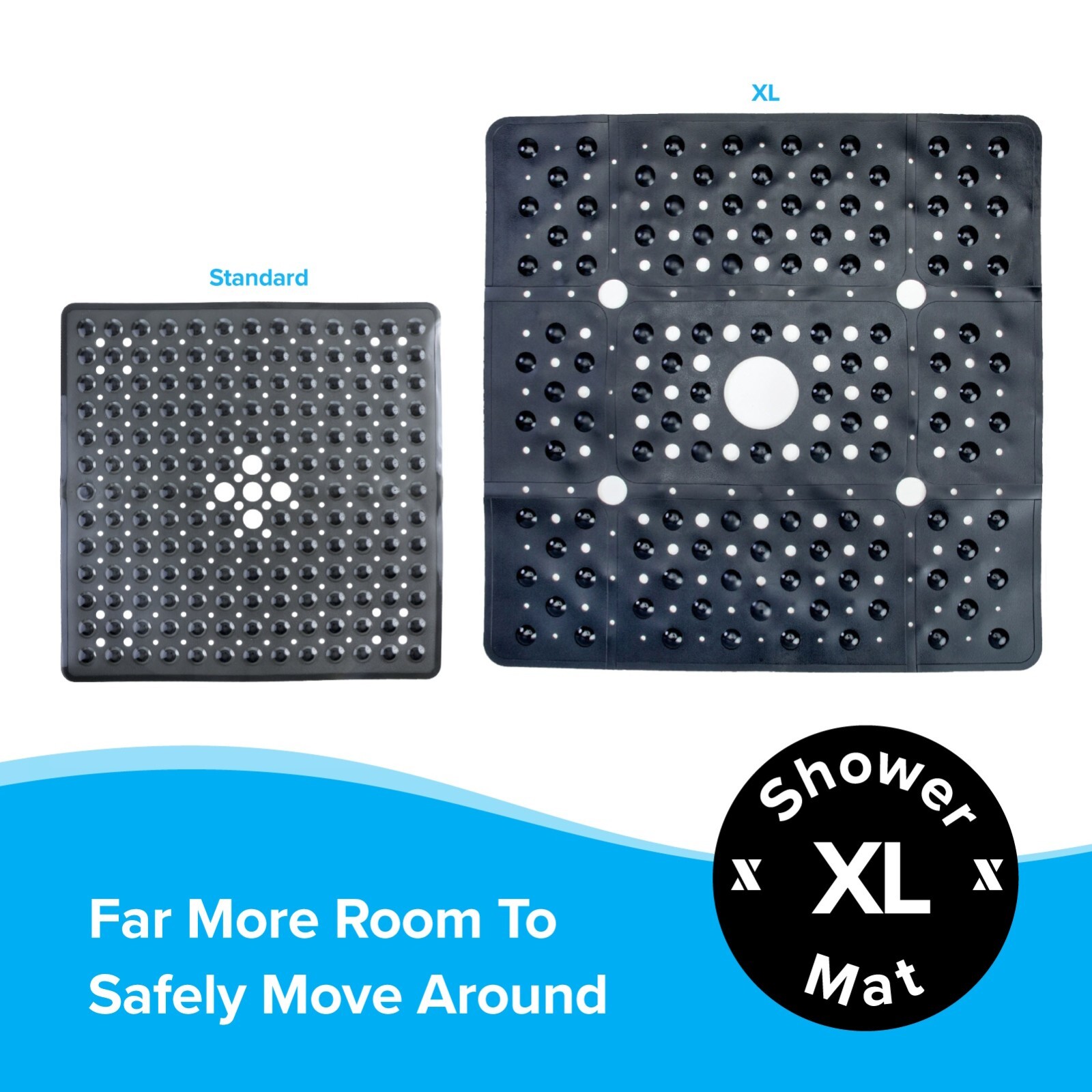 65% MORE COVERAGE! SlipX Solutions Solid Black Extra Large Shower Mat (27") gallery