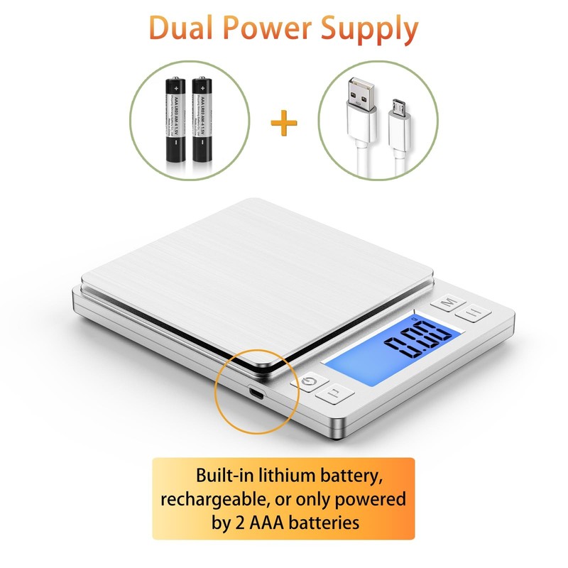 Digital Gram Scale 0.01g Precision 1kg USB Rechargeable Jewelry Scale, Large gallery