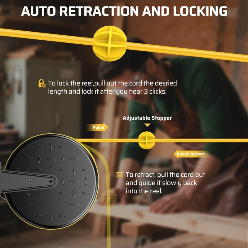DEWENWILS 30 Ft Retractable Extension Cord Reel Wall Mount 16/3 SJTW 3 Outlets gallery