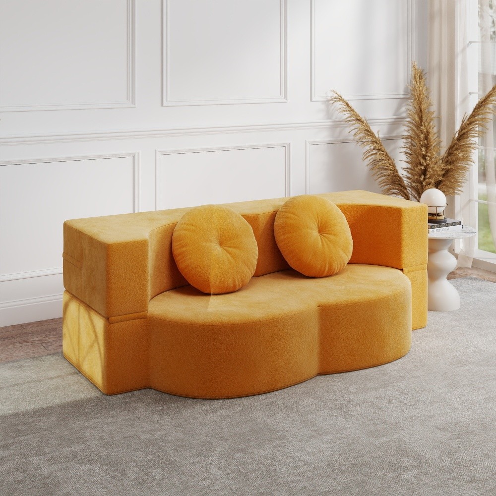Full Size Convertible Floor Sofa Plush Corduroy Foam Filled 2 Pillows gallery