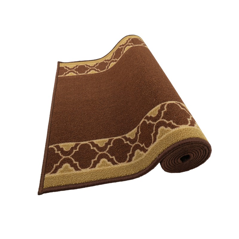 Non Slip Trellis Border Brown Design Low Pile Runner Rug 26" / 36" Wide gallery