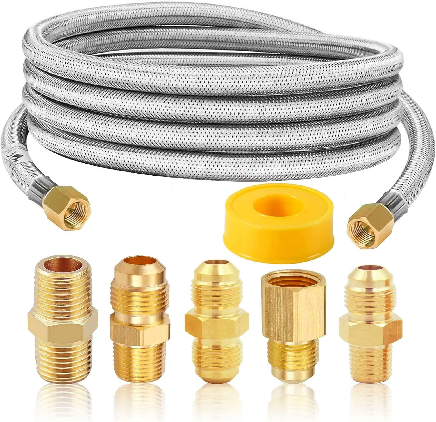 5-In-1 Propane Hose Extension Kit, 10FT High Pressure Braided Hose with 3/8″ Fla gallery