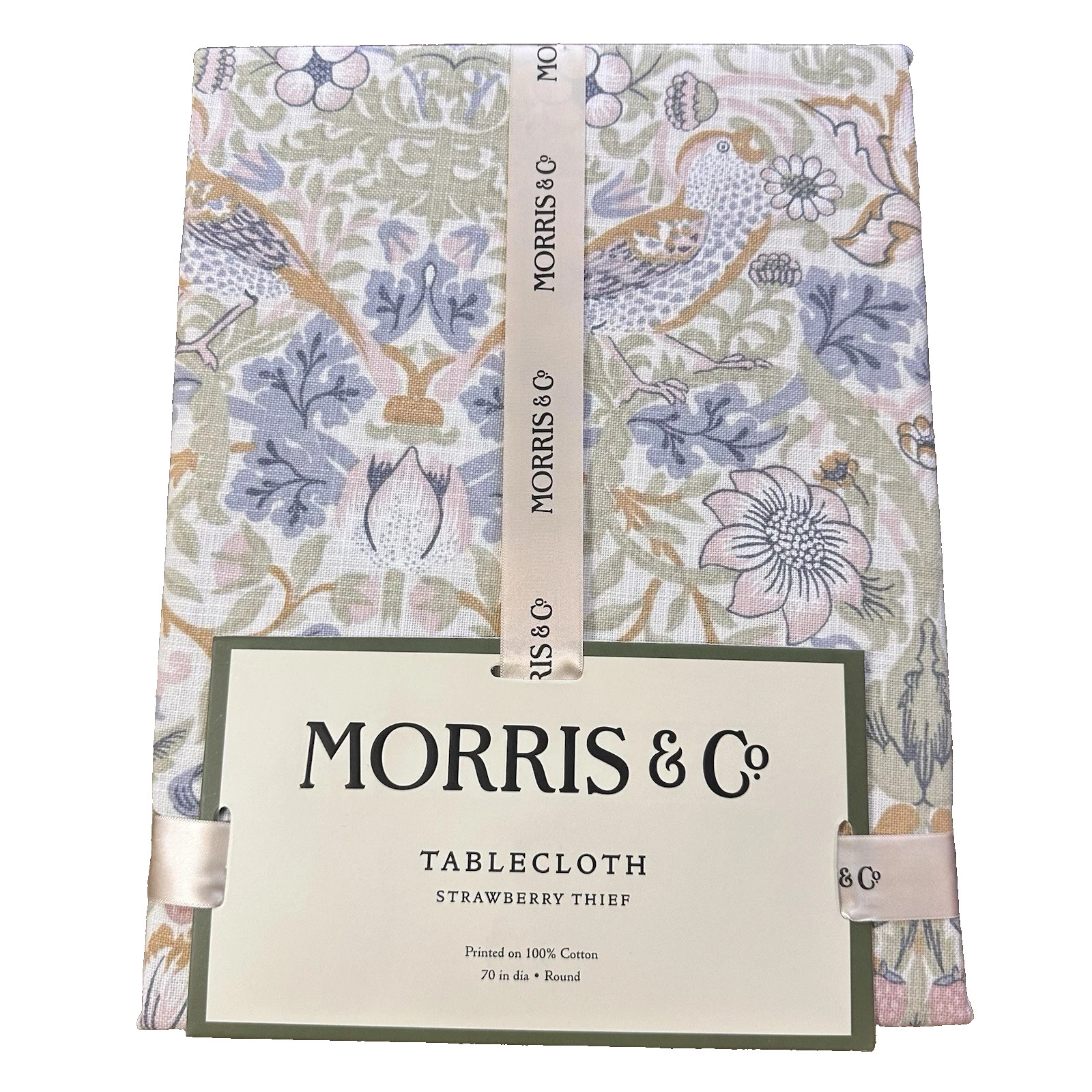 William Morris & Co Strawberry Thief Floral Tablecloth 70" Round Birds Flowers gallery