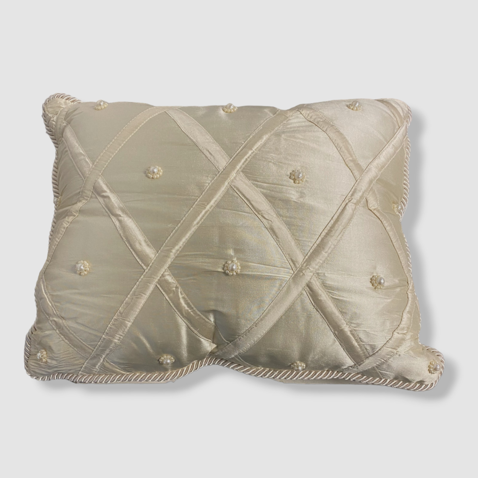$175 Austin Horn Collection Ivory Lattice Cord-Trimmed Pillow | 12" x 16" gallery