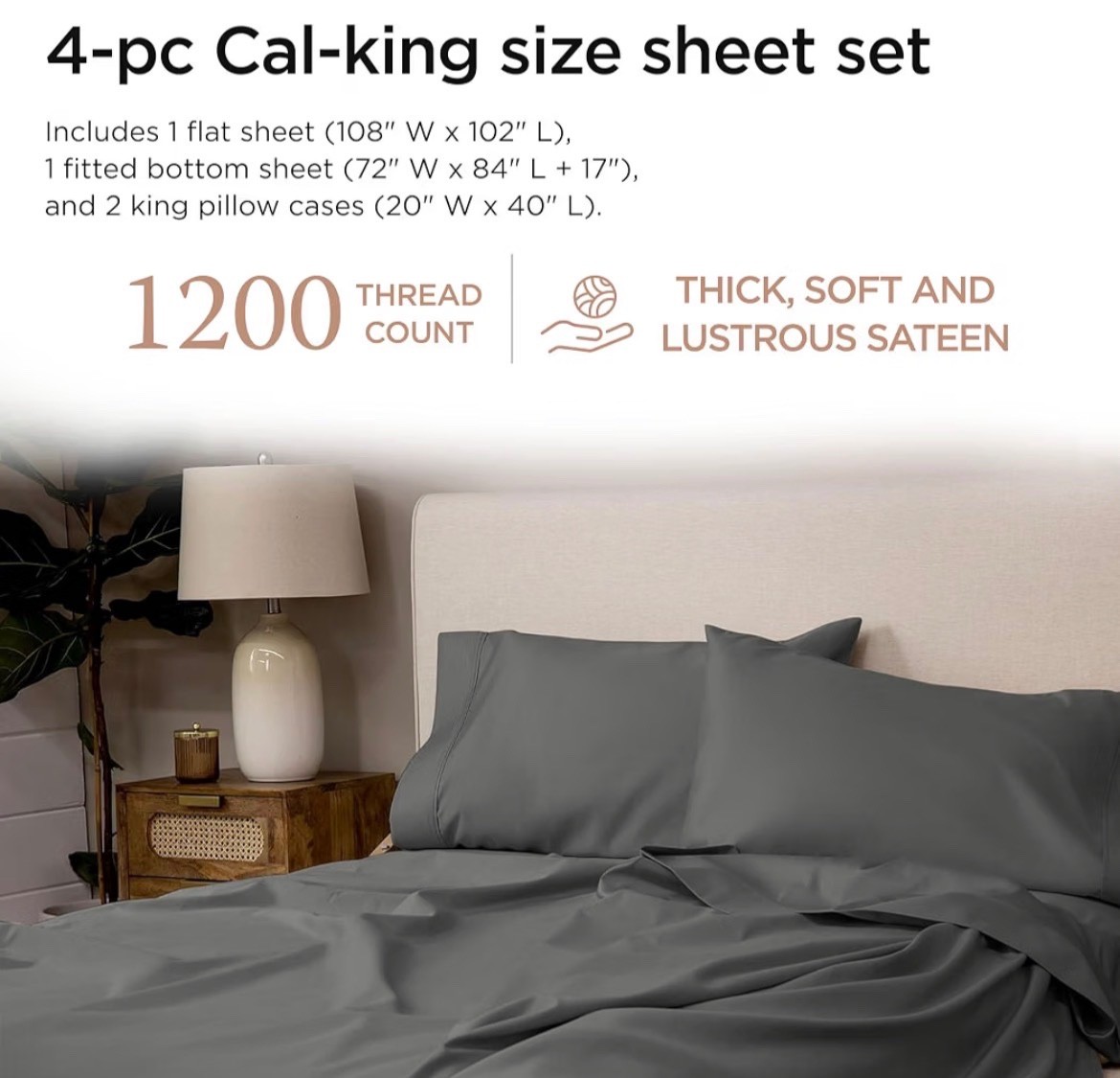Threadmill Luxury 1200 Thread Count Supima Cotton Sheets, King Size, 4 Pc Dar... gallery