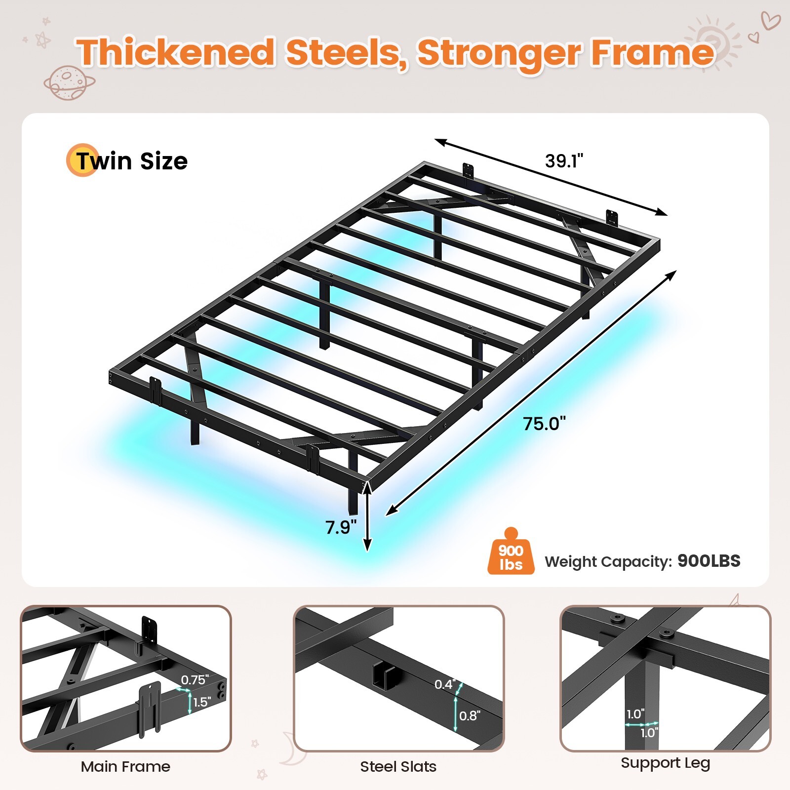Twin Size Metal Floating Bed Frame with LED Lights, Black Platform Bed Frame gallery