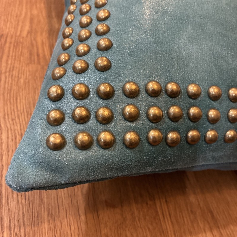Ethan Allen Leather Turquoise Studded Brass Accents Pillow With Duck Down 20x20 gallery