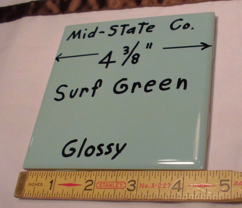 1 pc. Vintage Ceramic Tile *Surf Green* 4-3/8" by Mid-State Tile Co. (NOS) gallery