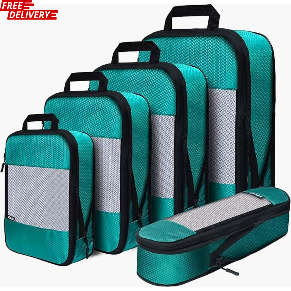 Compression Packing Cubes Set – 5 Lightweight Luggage Organizers bags for Travel