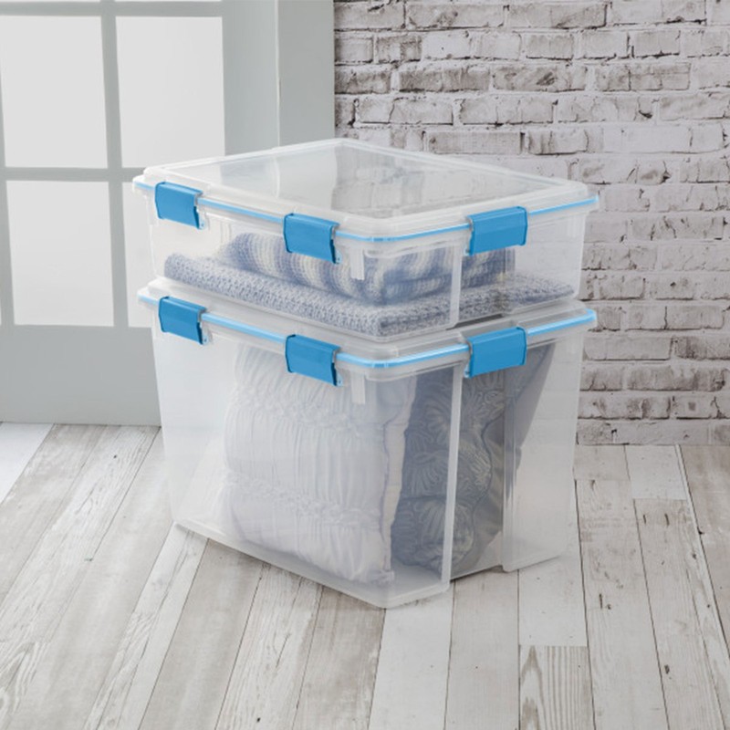 Sterilite 80-Qt Clear Plastic Stackable Storage Bin w/ Gasket Latch Lid, 8 Pack gallery