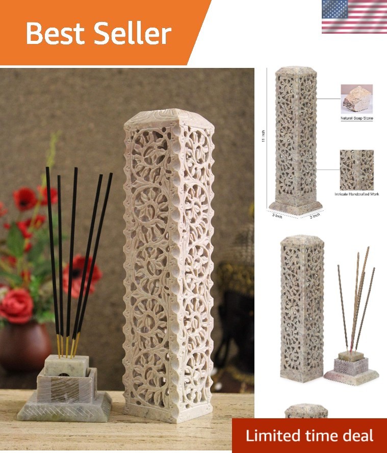Handmade Marble Soapstone Incense Stick Burner - Natural Color, 3x3x11 Inches gallery