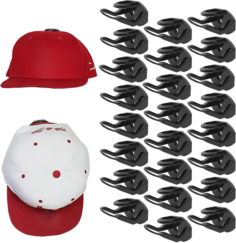 24 Pack Adhesive Hat Hooks Wall Mounted Hat Rack for Baseball Caps Black gallery
