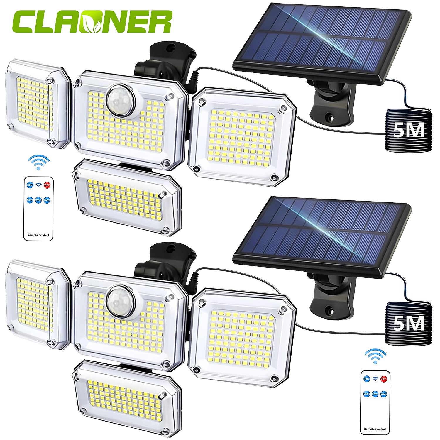 2 Pack Solar Security Outdoor 3000LM LED Motion Sensor Lights IP65 Waterproof US gallery
