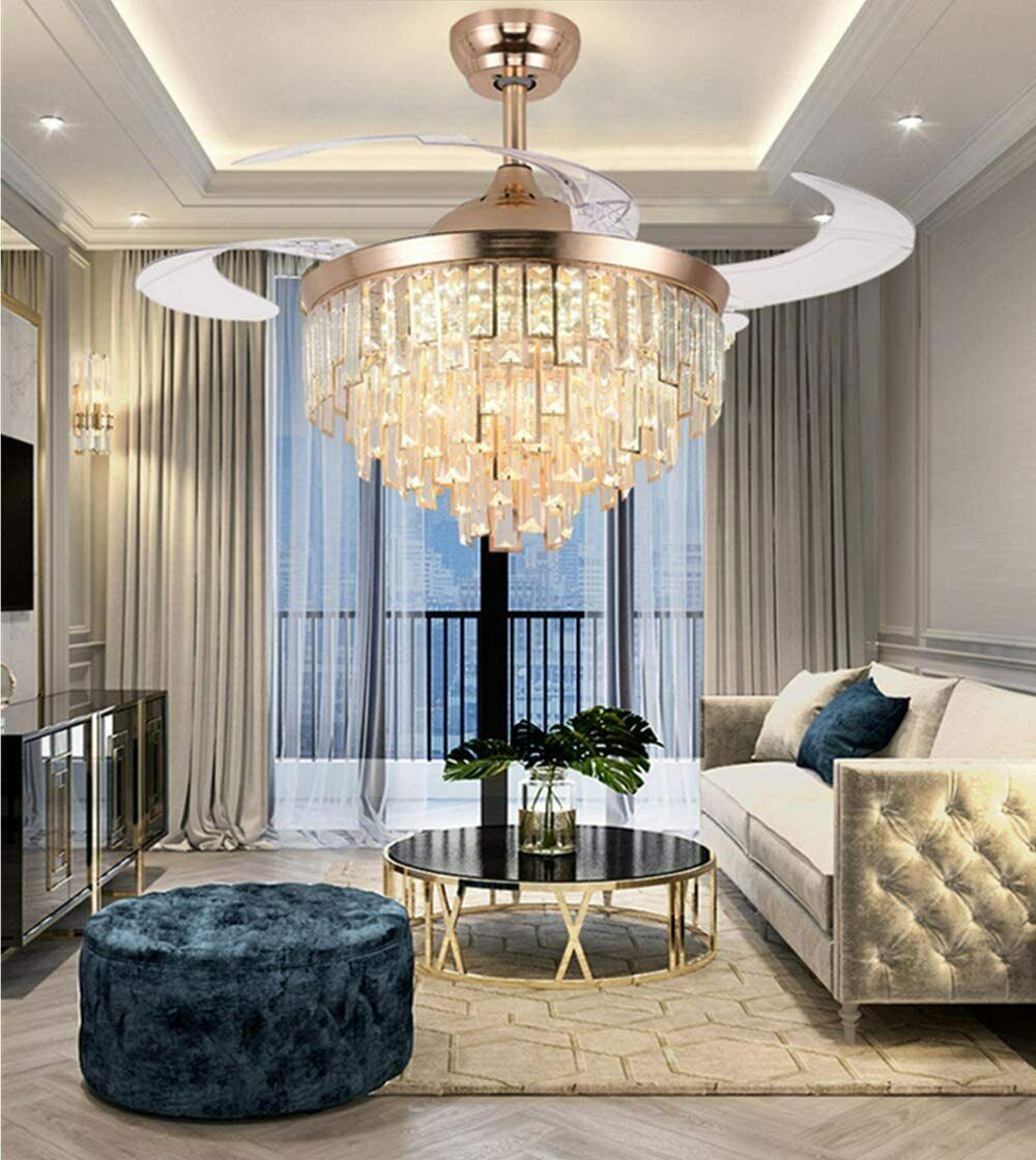 42" Crystal Ceiling Fans Light LED 3-Color Chandelier Ceiling Lighting Fixtures gallery