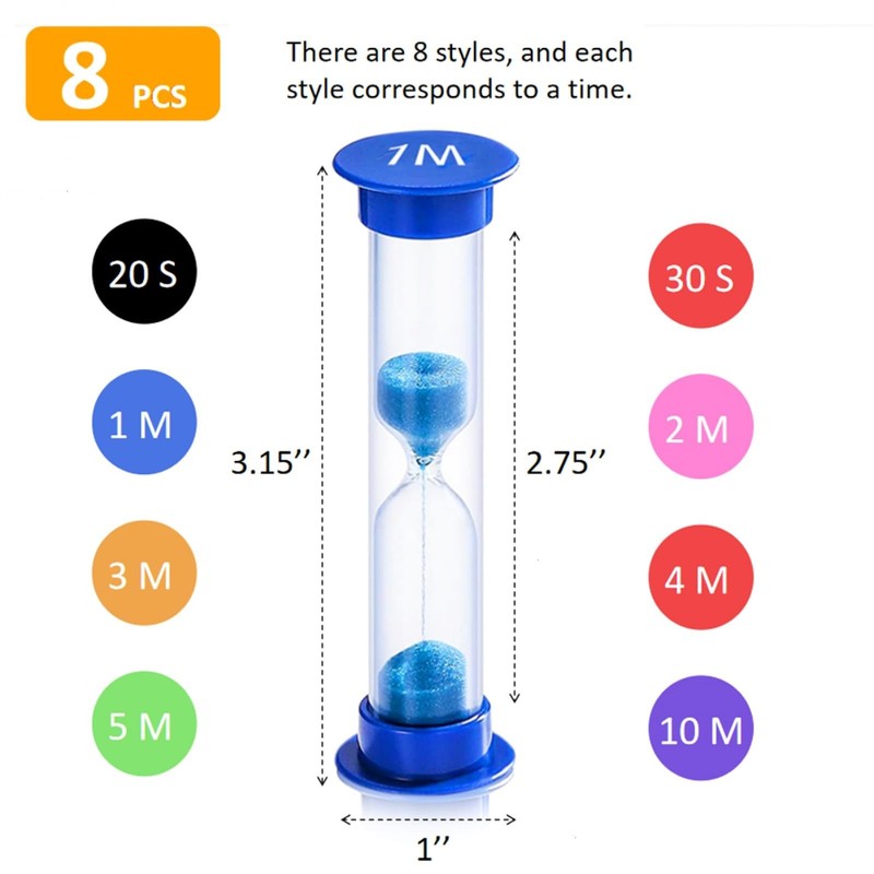 8 Pack Colorful Hourglass Sand Timer Set for Kids, 20Sec 30Sec 1Min 2Min 3Min... gallery