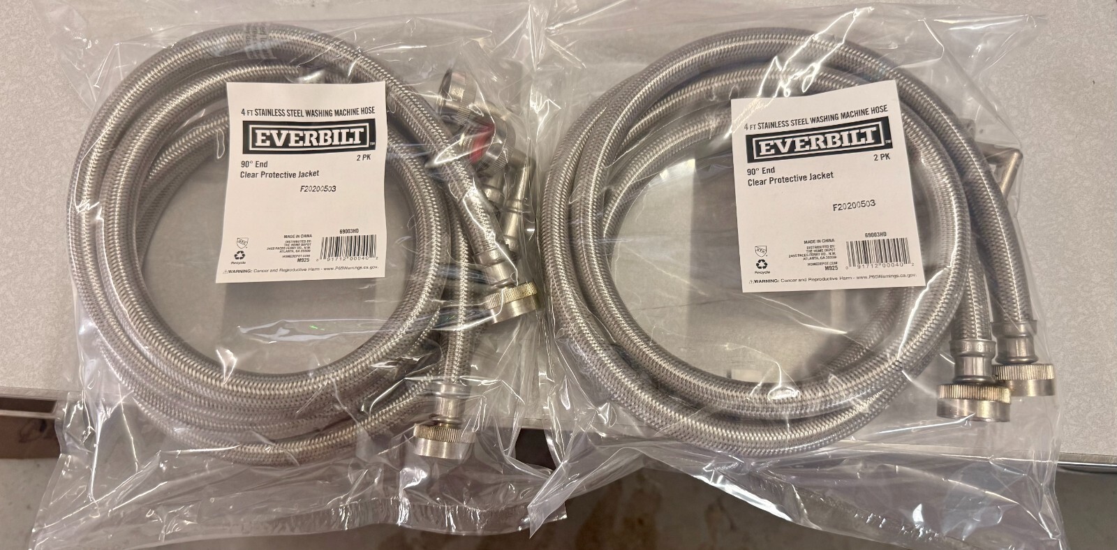 (4) Everbilt 90° Stainless 4" Washing Machine Connectors, Polymer Coated 69003HD gallery