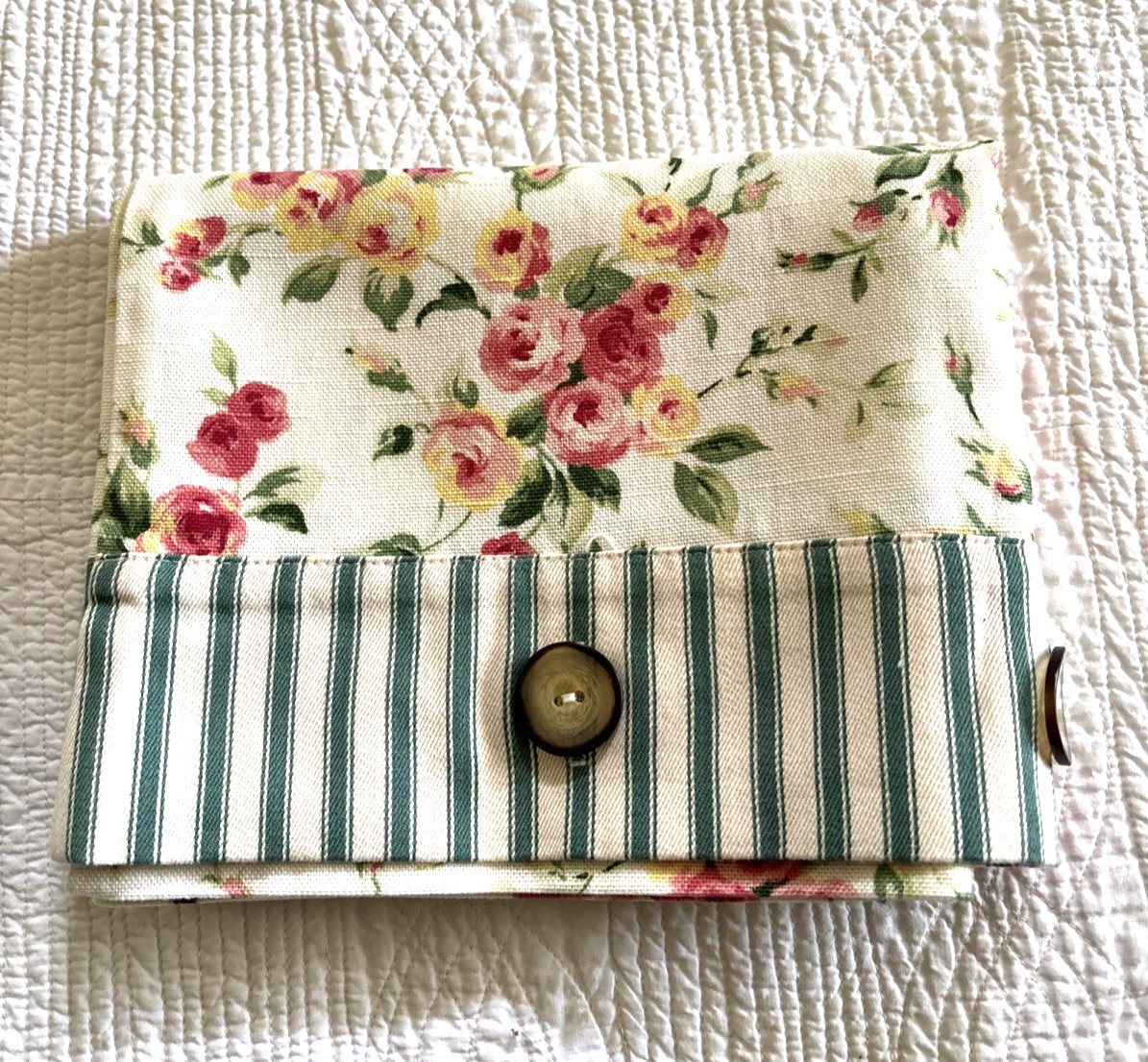 NWT Cottage Chic Linen Pillowcase or sham; white background with floral pattern gallery