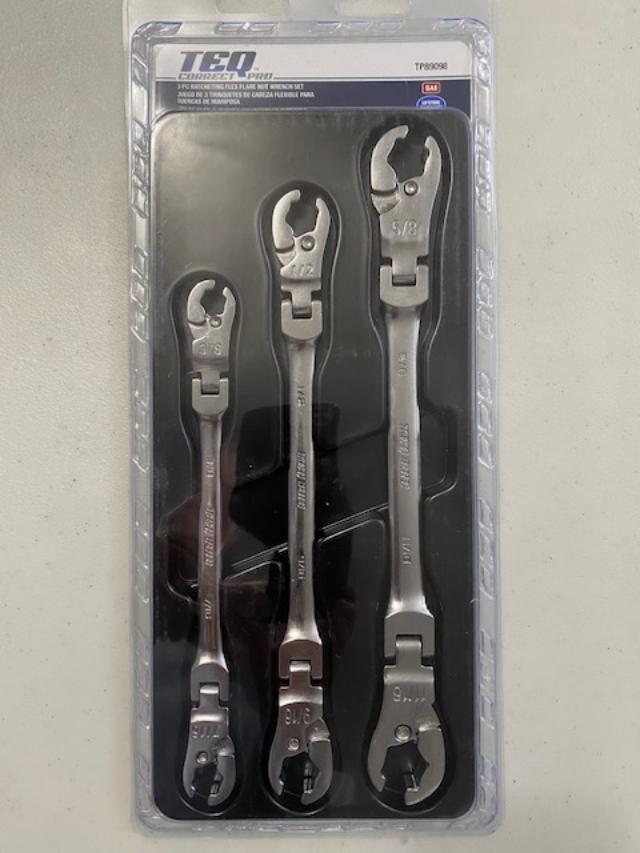 TEQ 89098 3-PC SAE RATCHETING FLEX FLARE NUT WRENCH SET gallery