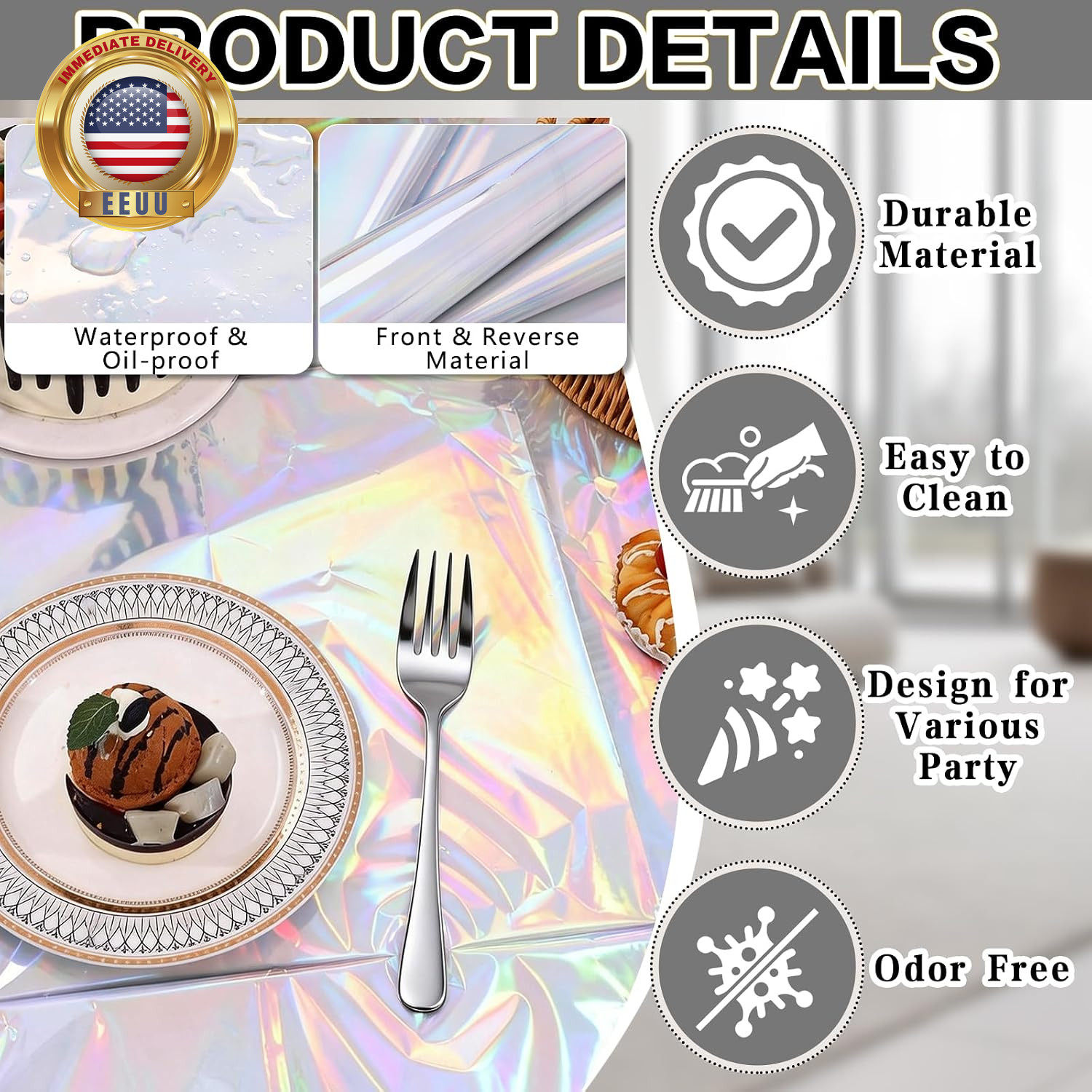 3 Pack Iridescent Tablecloth Laser Iridescent Party Decorations Plastic Table Cl gallery