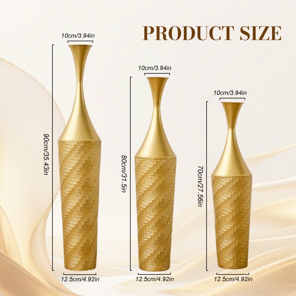 Gold Metal Floor Vase – Handcrafted Rustproof Iron Tall Decorative Vase Set of 3 gallery