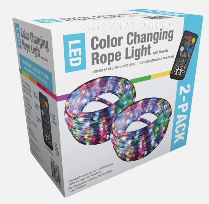 18ft LED Color Changing Rope Light with Remote, 2-pack gallery