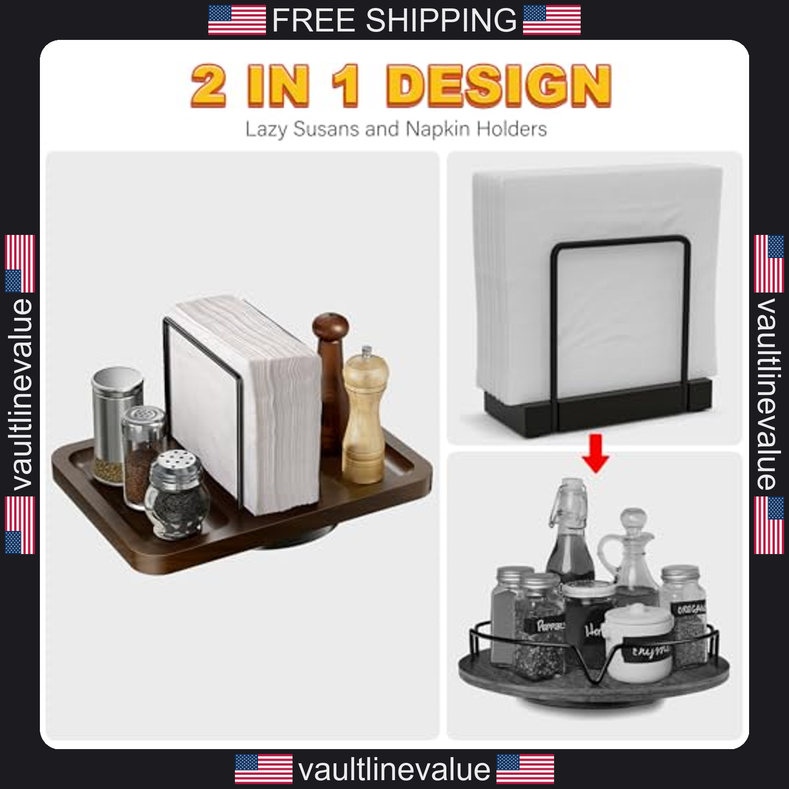 360° Rotating Napkin Dispenser Napkin Salt Pepper Set Dining Table Organizer gallery