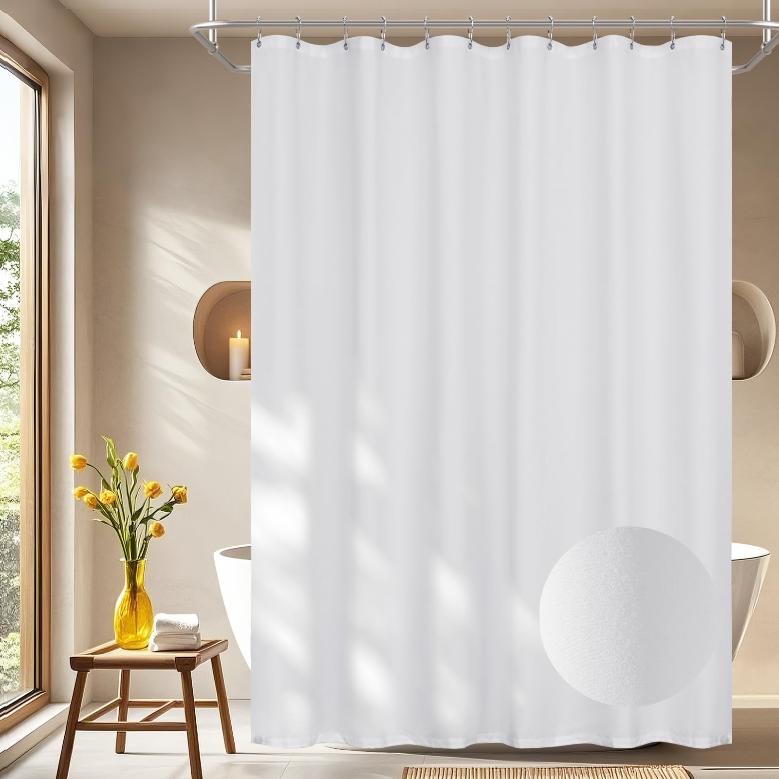 Waterproof Soft Microfiber Shower Curtain TPU Backed Lightweight, 72 x 108 In... gallery