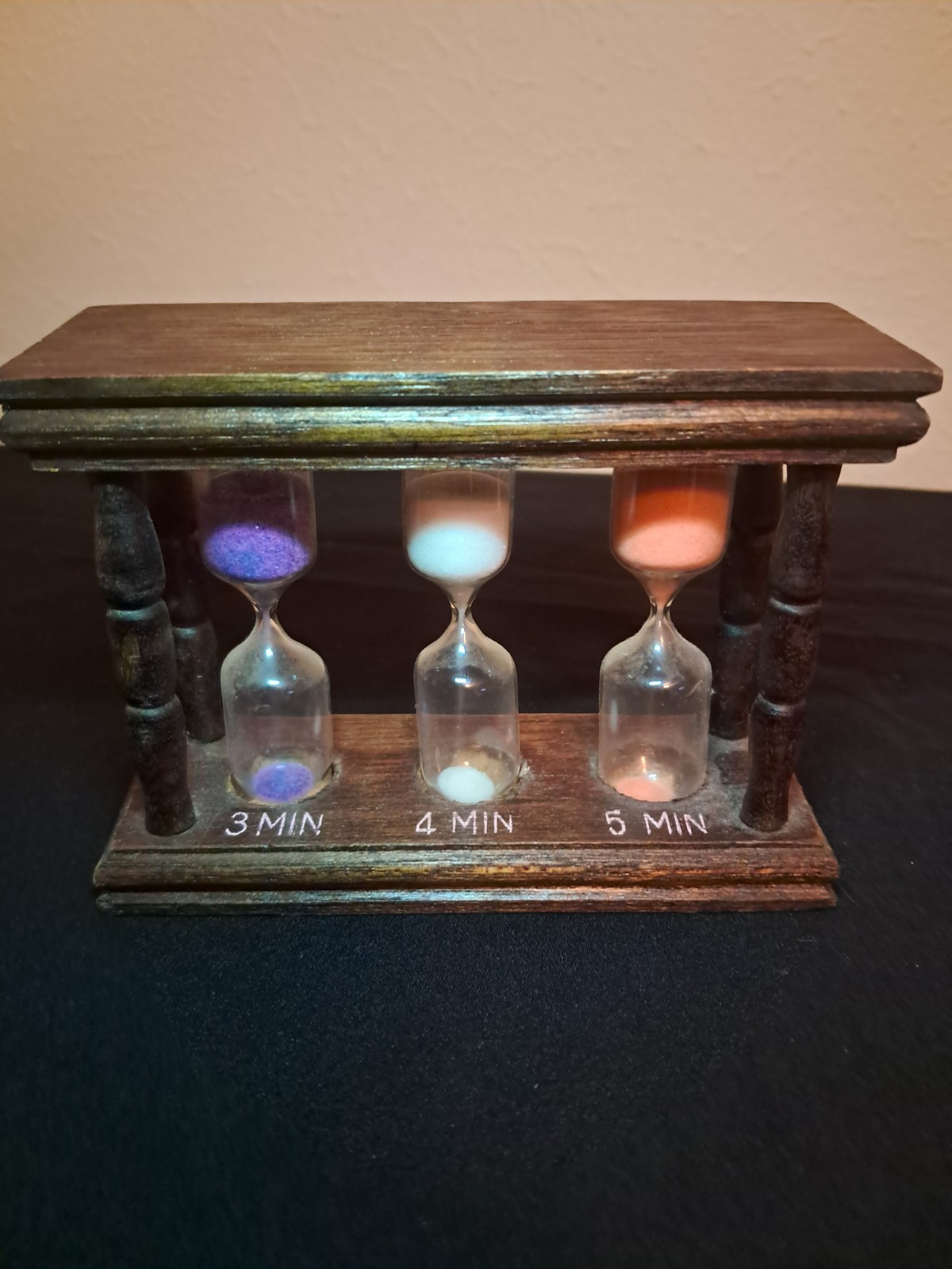 Vintage Wood Triple Hourglass Sand Timer 3 4 5 Minute Wooden Rustic Kitchen gallery