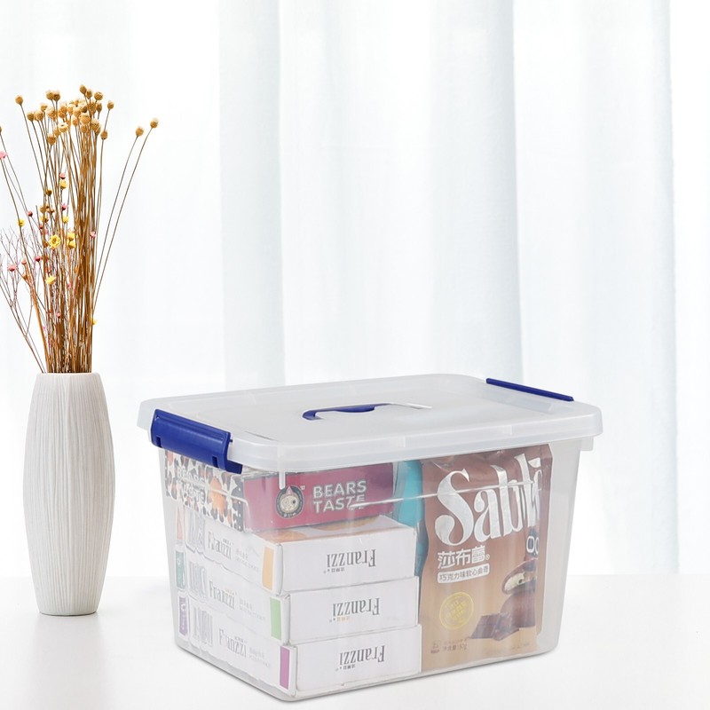Cand 12 Qt Clear Plastic Stackable Storage Bin w/ Blue Latch Lid, (6 Pack) gallery