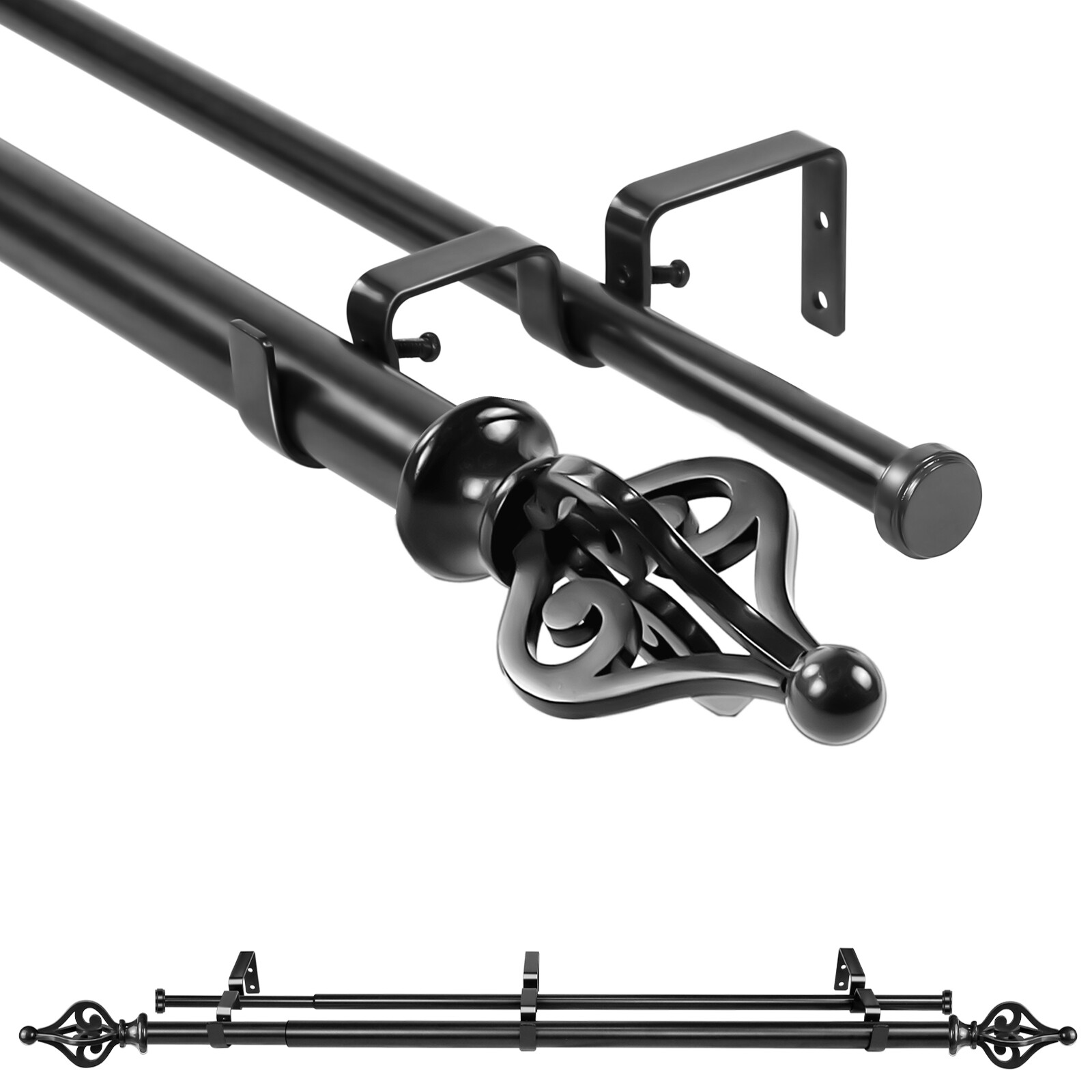 1" Portia Manhattan Double Drapery Curtain Window Rod Set, 28"-120" gallery