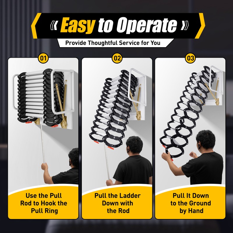 10ft Pull Down Folding Attic Ladder 12 Steps Anti-slip Wall-mounted Stairs gallery