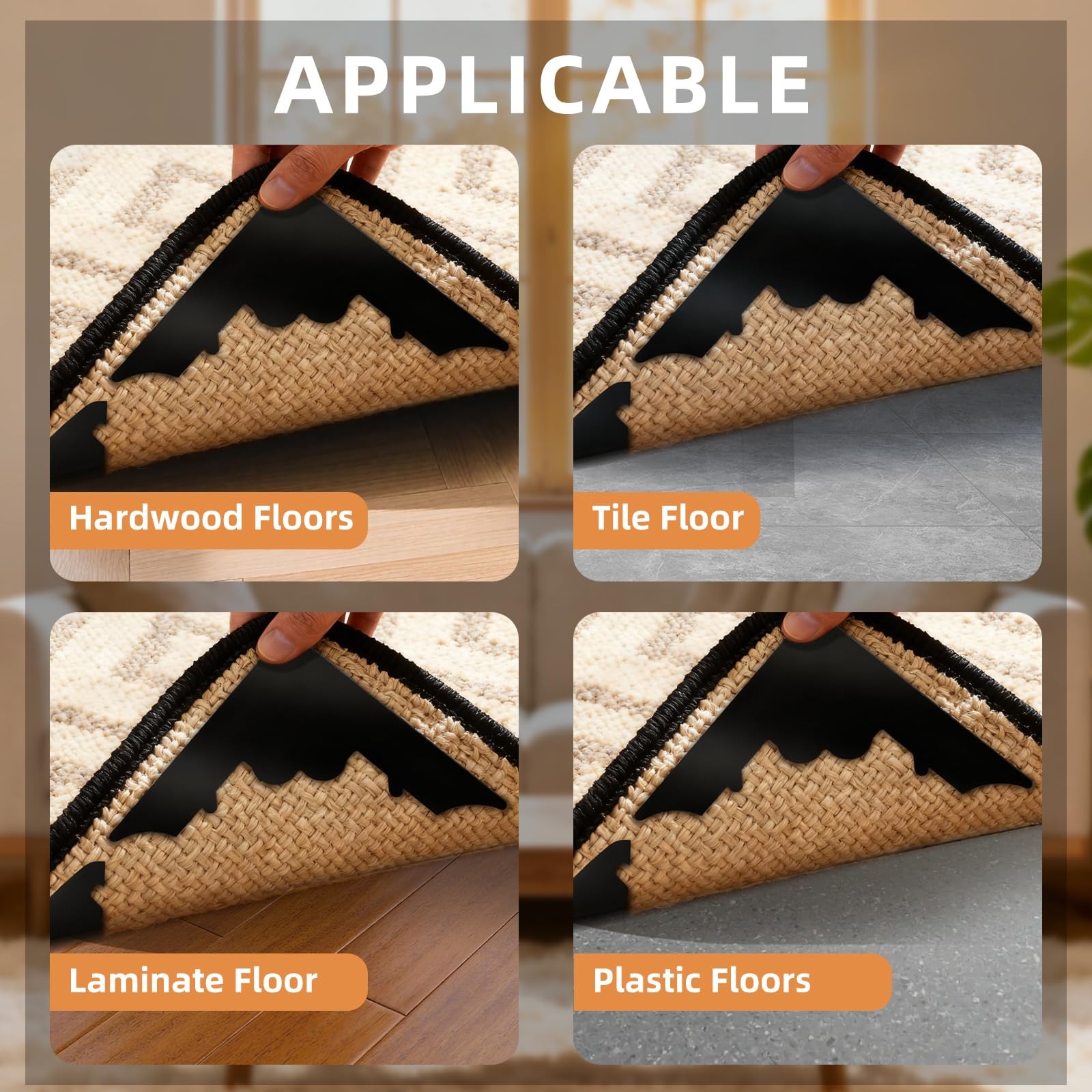 Rug Pad Gripper, 8 Pcs Reusable Non-Slip Rug Pads, for Hardwood Floors and Ti... gallery