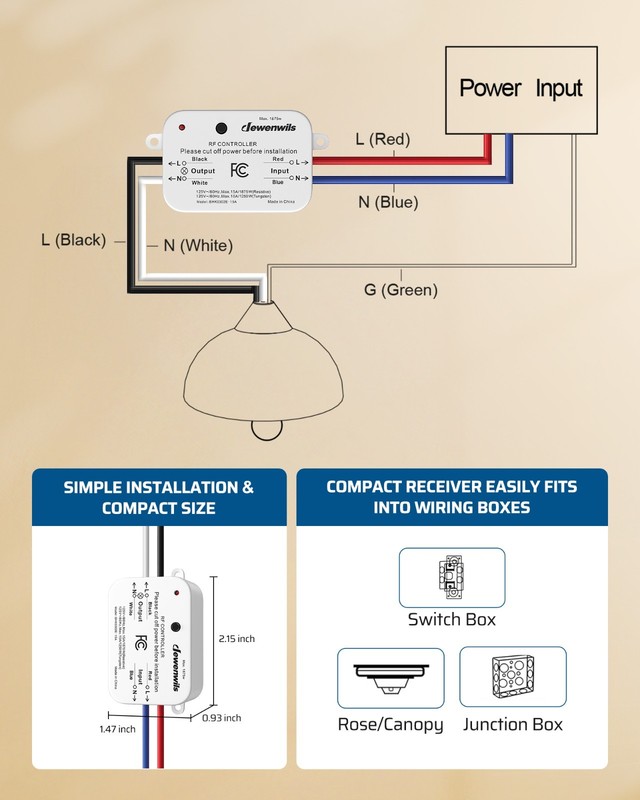 Wireless Light Switch & Receiver Kit 15A Hight Power Remote Light Switch 1Remote gallery