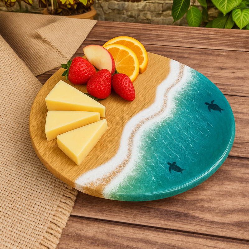 6pc, Bulk 15" Round Plain Bamboo Serving Tray, Charcuterie Cheese Cutting Boards gallery