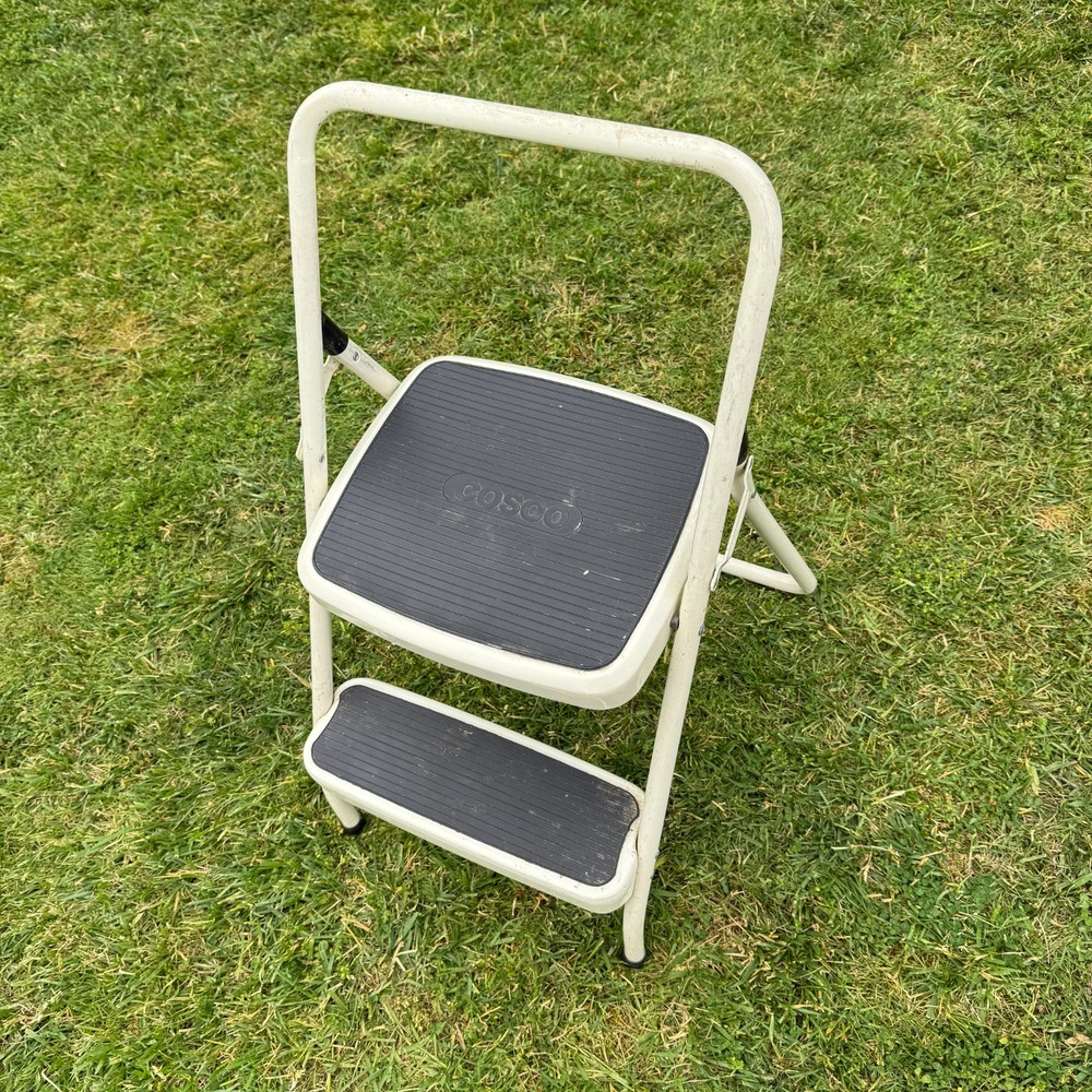 Cosco 2-Step Folding Steel Frame Step Stool Household White Black Slip-Resistant