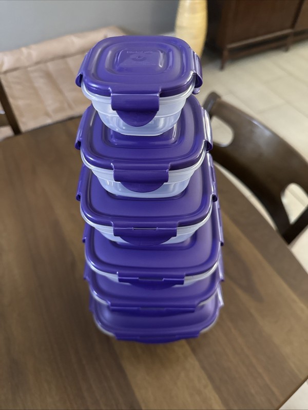 Lock n Lock Square Nesting Storage Containers. Set Of 6. Purple Lids. gallery