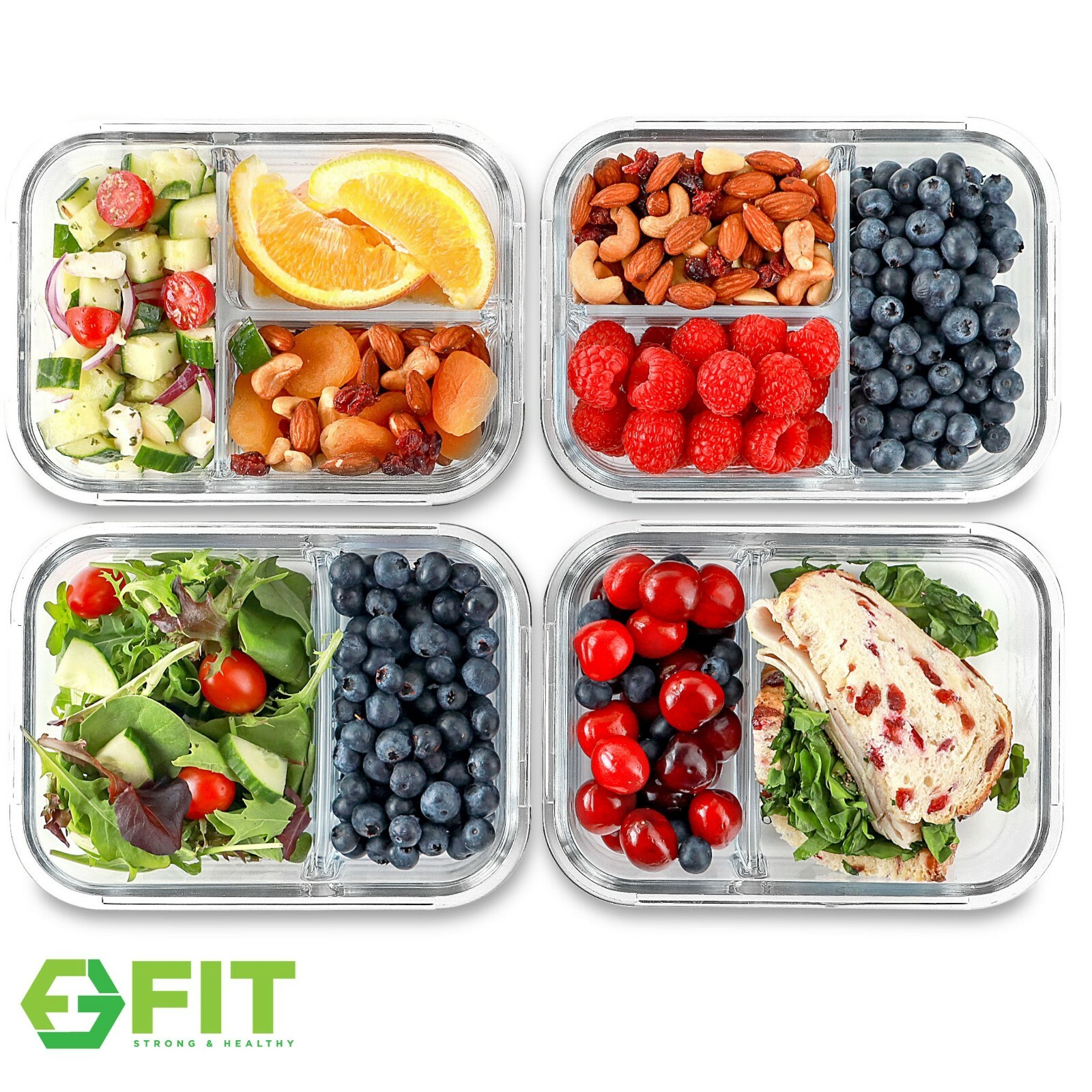 Glass Meal Prep Food Storage Containers (2 & 3 Compartments) 4 Pack, 32 Ounces gallery