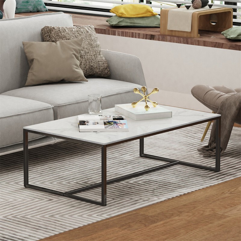 White/Black/Grey Rectangle High Gloss Marble Coffee Table Living Room Furniture gallery
