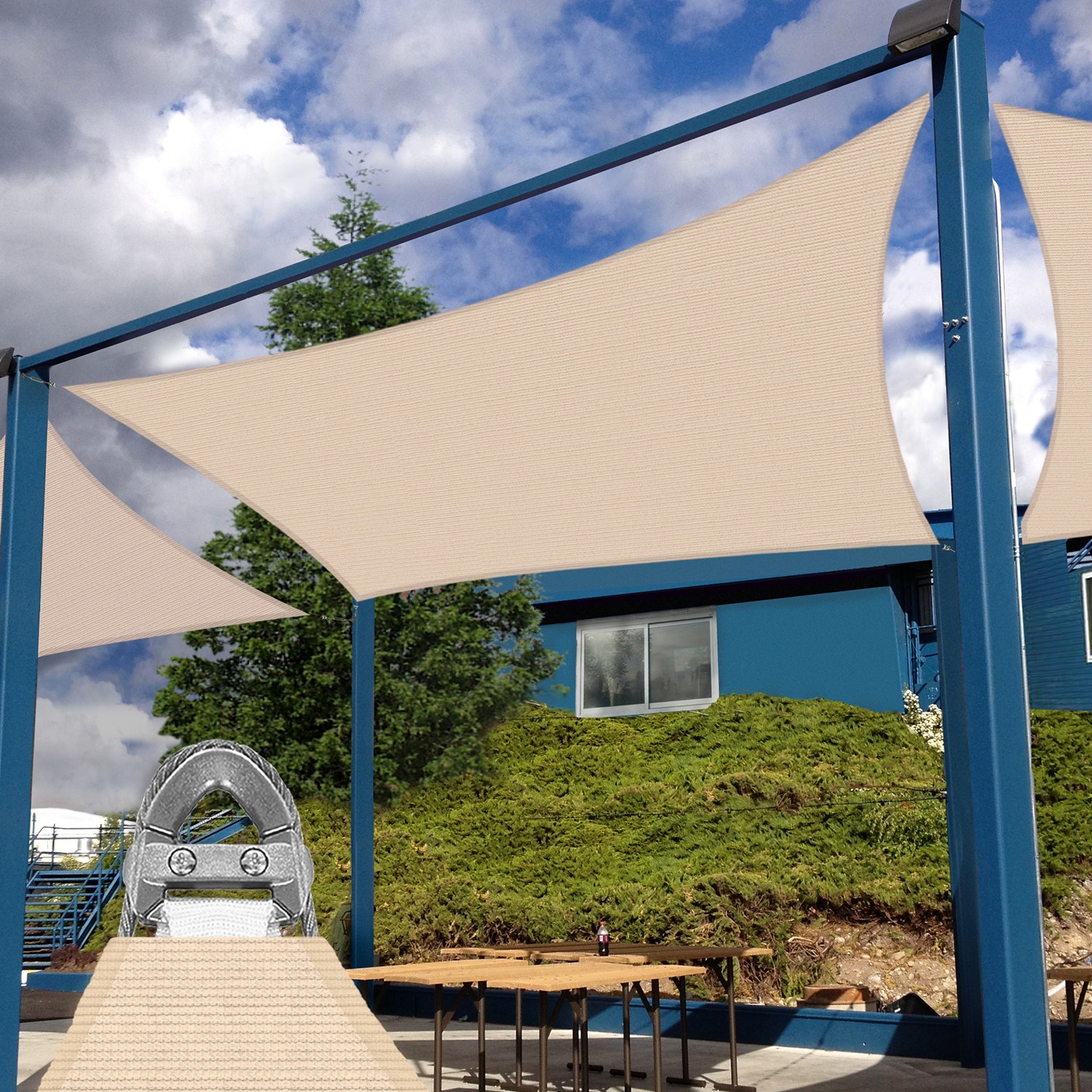 7-12ft Sand Rectangle Sun Shade Sail w/Wire Cable Shelter Cover Garden Pool Deck gallery