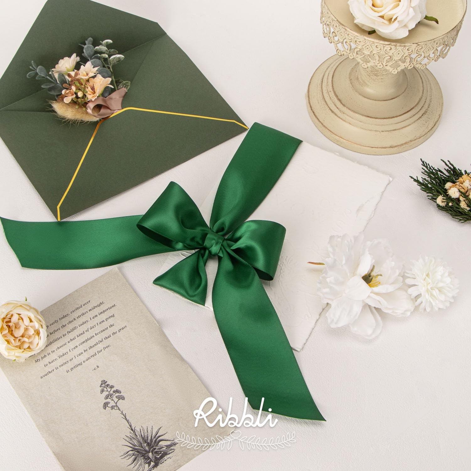 Ribbli Forest Green Double Faced Satin Ribbon, 2” x 2 inch, gallery