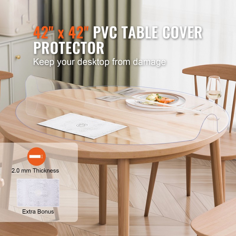 PVC Table Protector 42 Inch Round Clear Plastic Desk Protector 2.0mm Thick gallery