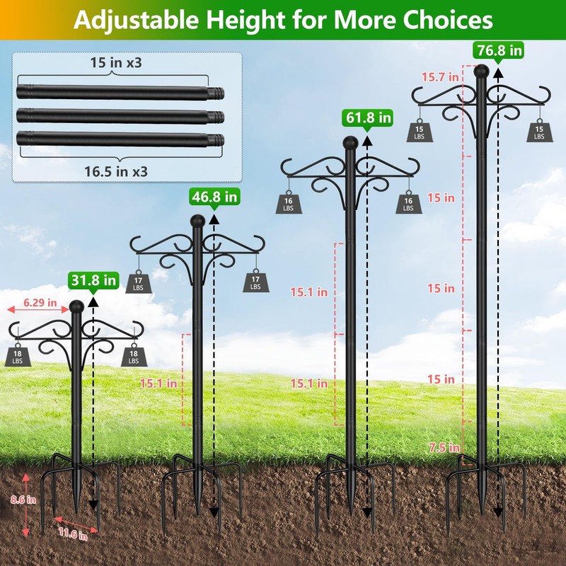 Shepherds Hooks for Outdoor, 2 Pack 76.8 in Heavy Duty Bird Feeder Pole, Thic... gallery