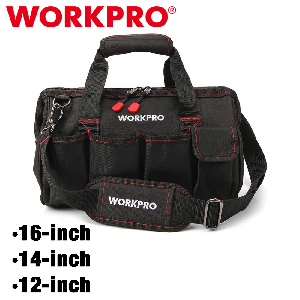 WORKPRO Close Top Wide Mouth Tool Storage Bag 16"/14"/12" Rubber Base Pocket Bag gallery